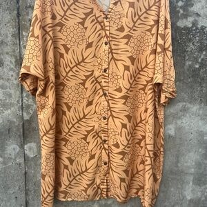 Casual Tan Leaf Print Button Down Dress